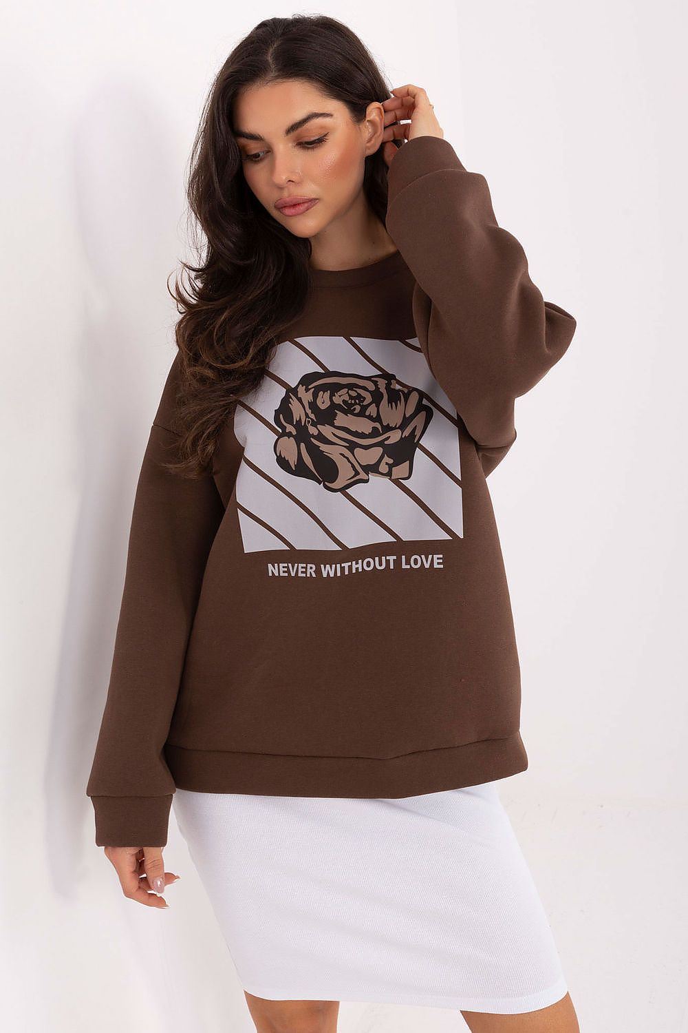 Sweatshirt Damen Print Rundhals Baumwolle
