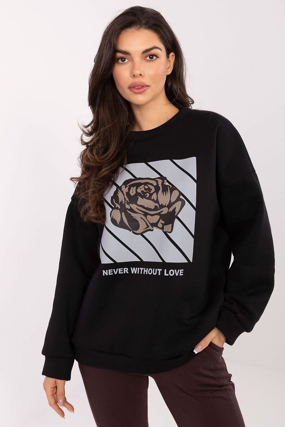 Sweatshirt Damen Print Rundhals Baumwolle