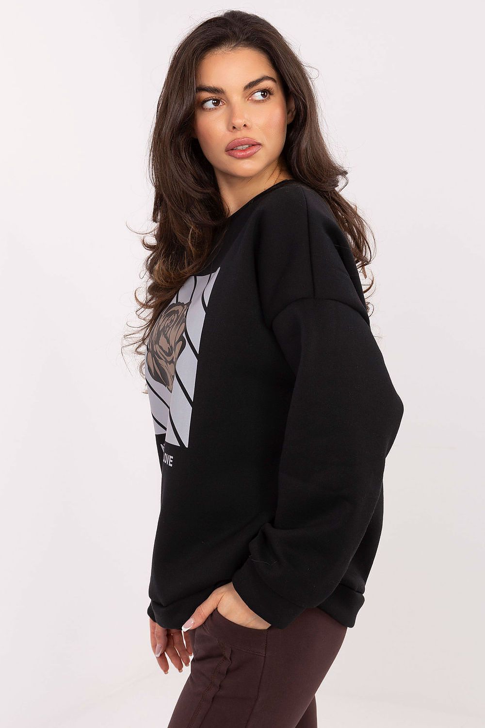 Sweatshirt Damen Print Rundhals Baumwolle