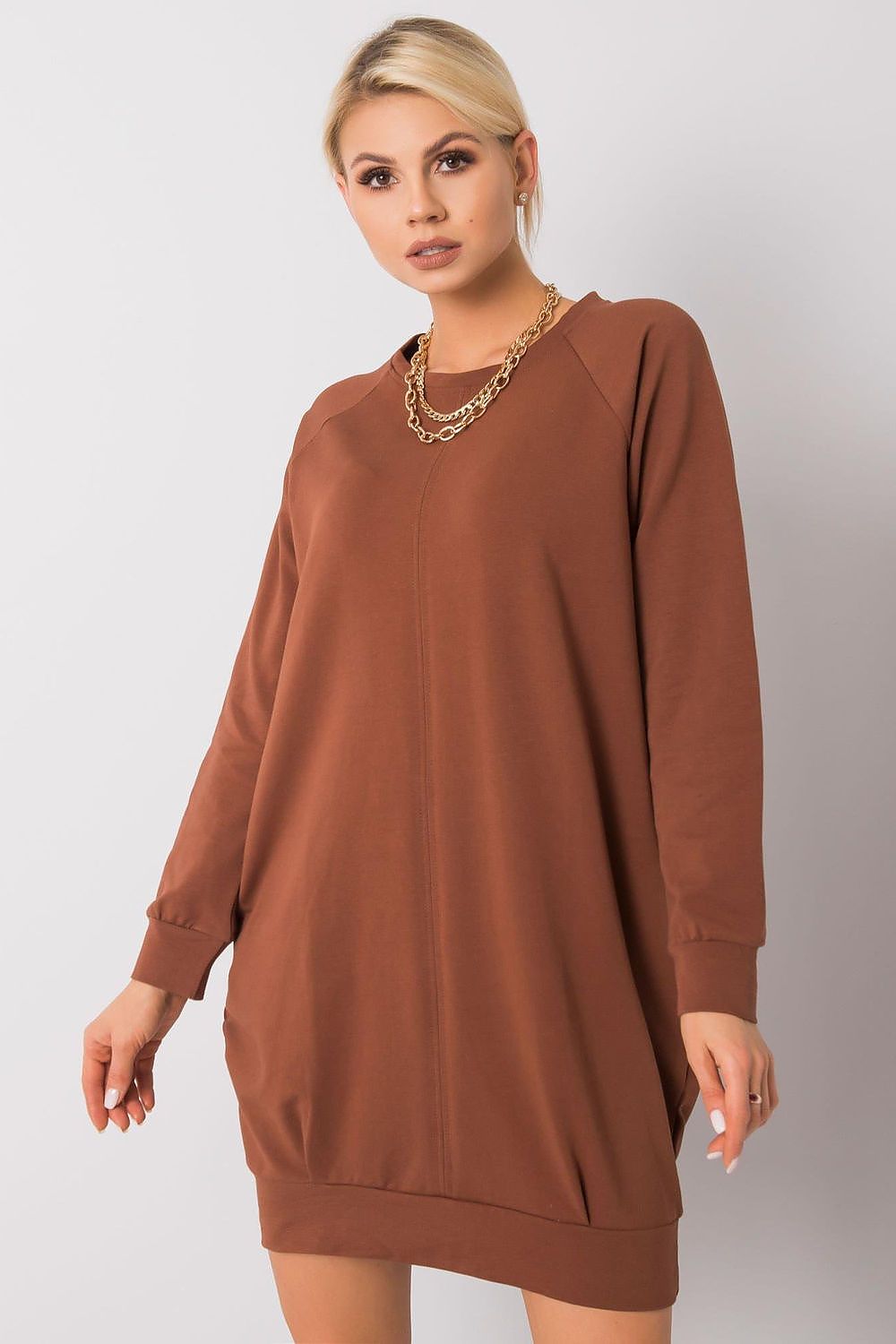 Sweatkleid Damen Baumwolle Langarm Knielang Casual