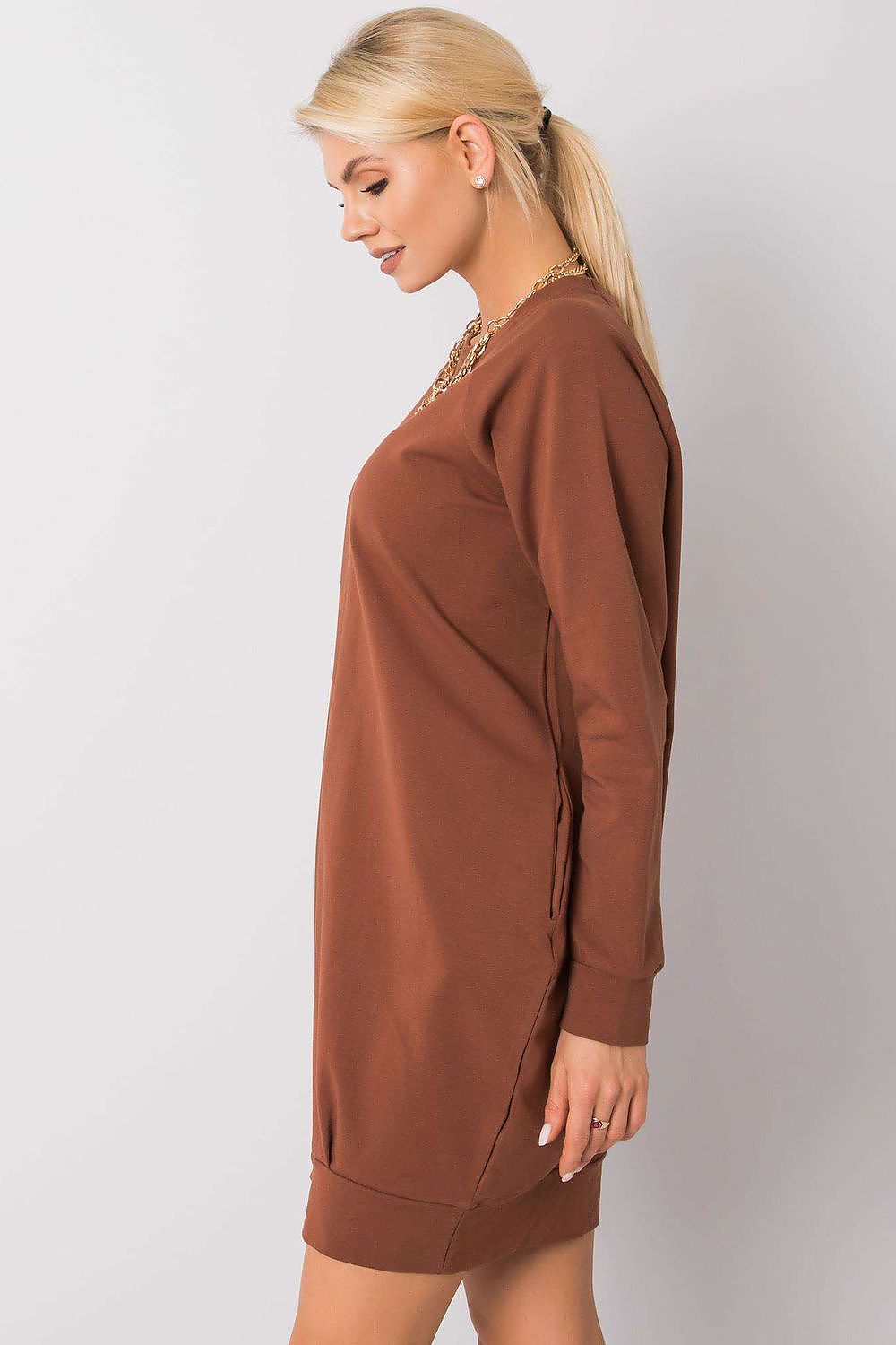 Sweatkleid Damen Baumwolle Langarm Knielang Casual