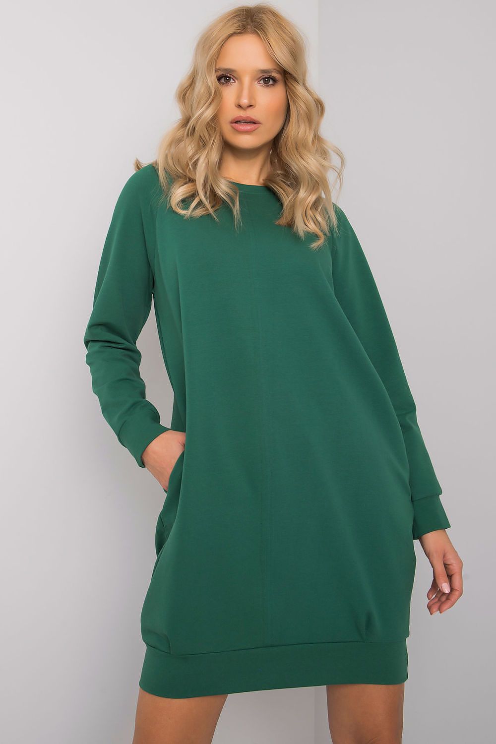 Sweatkleid Damen Baumwolle Langarm Knielang Casual
