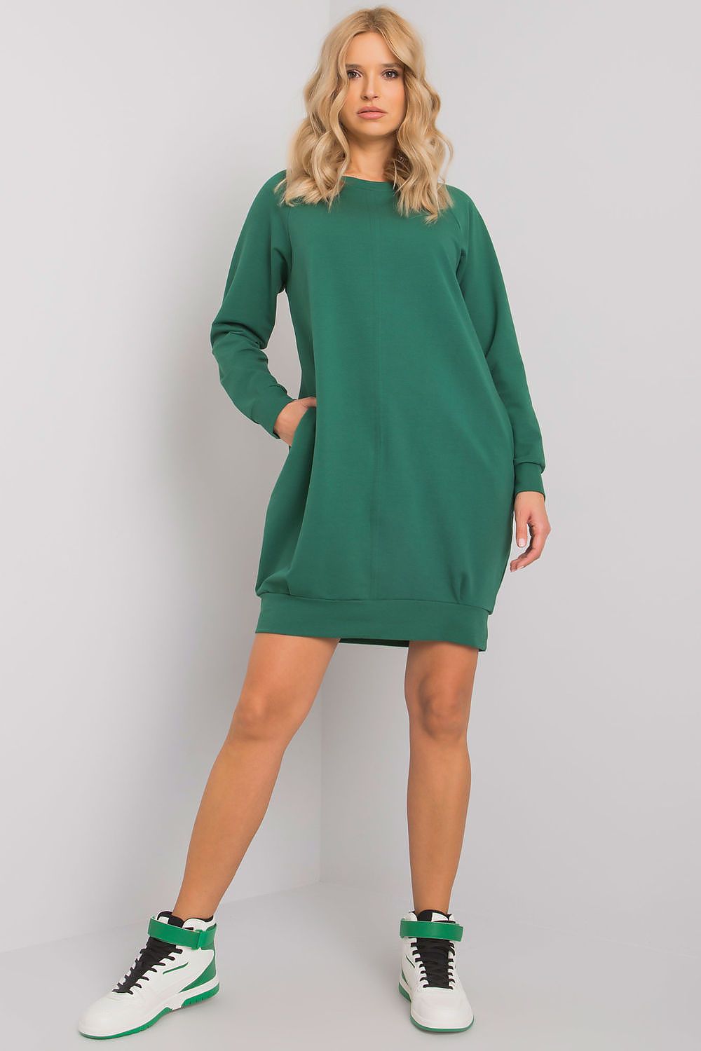 Sweatkleid Damen Baumwolle Langarm Knielang Casual