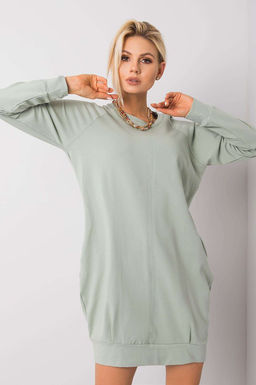 Sweatkleid Damen Baumwolle Langarm Knielang Casual