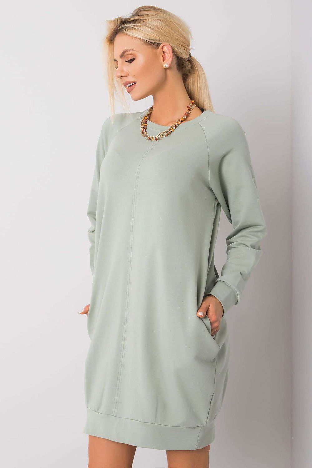 Sweatkleid Damen Baumwolle Langarm Knielang Casual