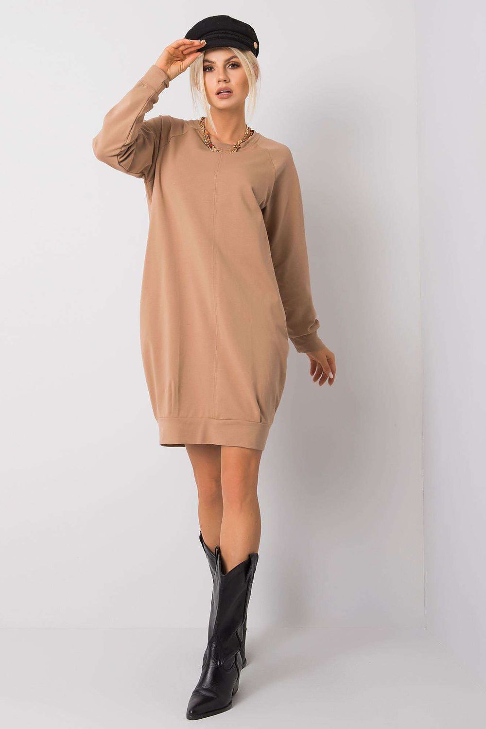 Sweatkleid Damen Baumwolle Langarm Knielang Casual