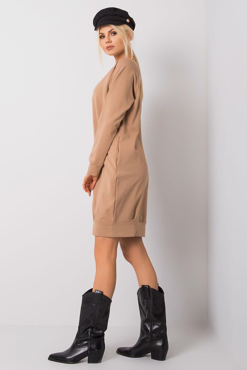 Sweatkleid Damen Baumwolle Langarm Knielang Casual