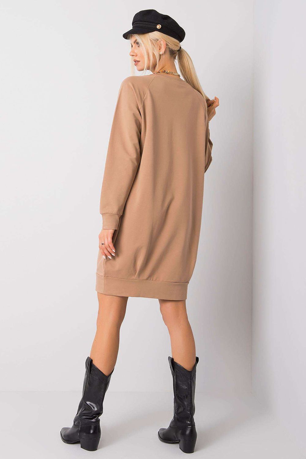 Sweatkleid Damen Baumwolle Langarm Knielang Casual