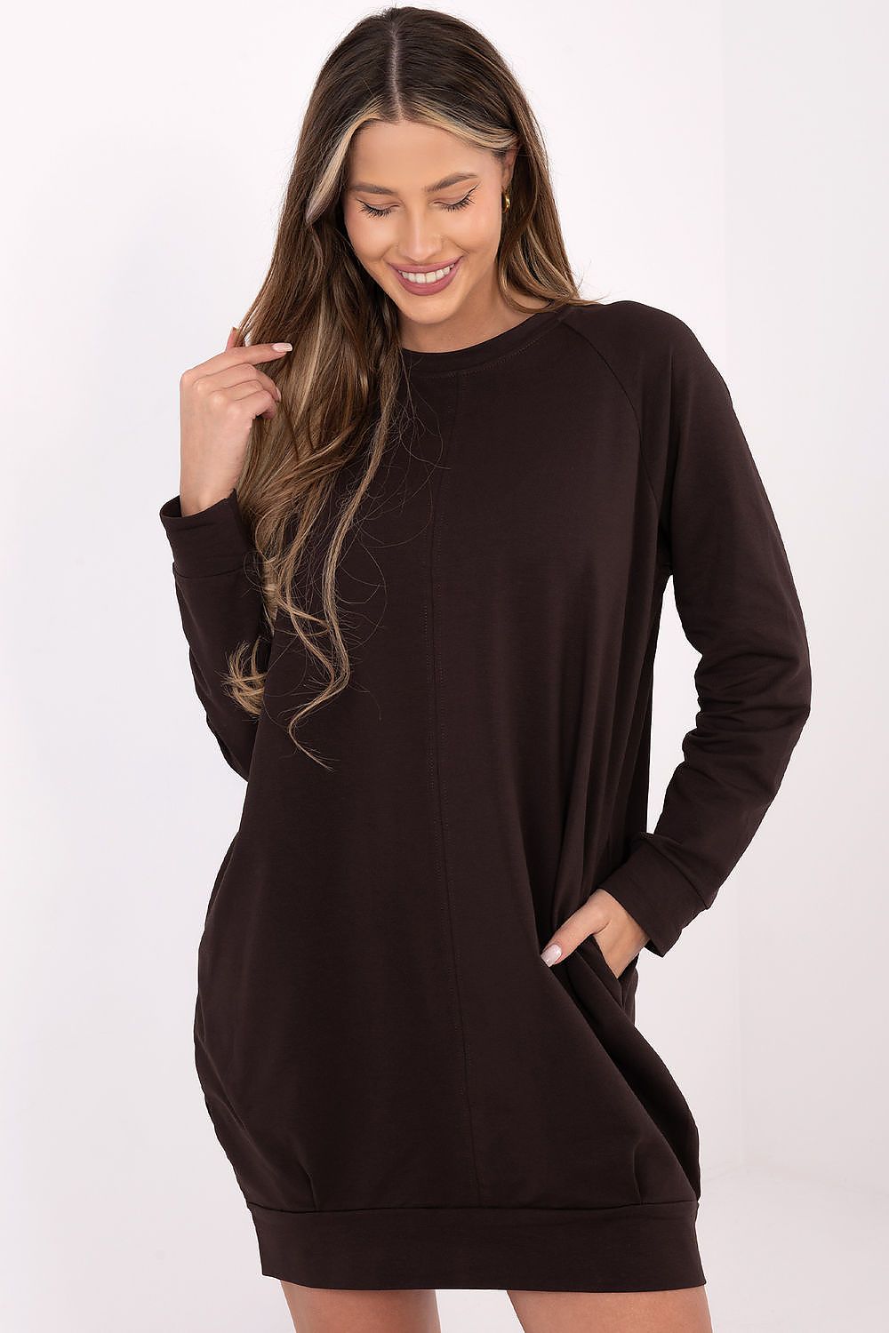 Sweatkleid Damen Baumwolle Langarm Knielang Casual