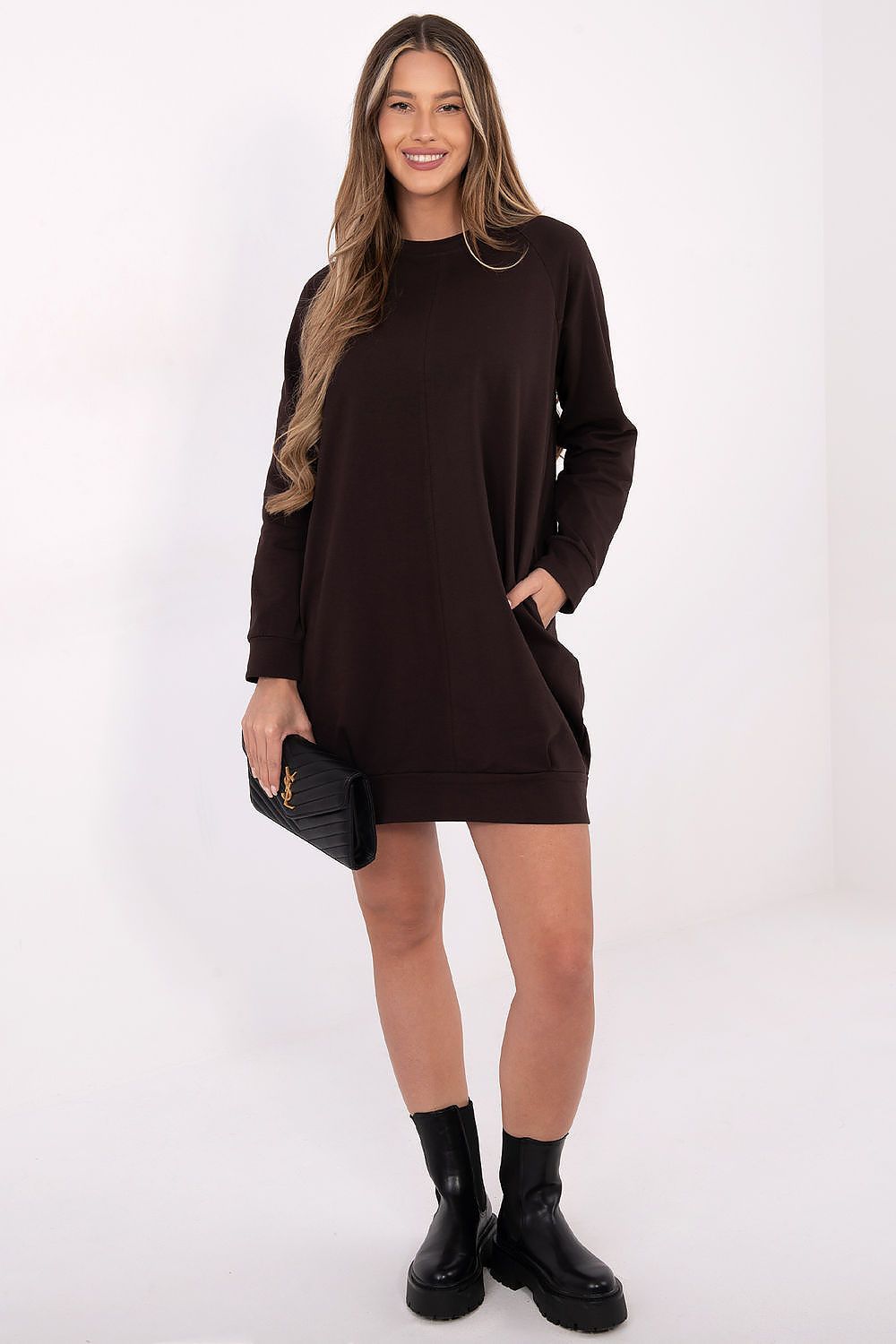 Sweatkleid Damen Baumwolle Langarm Knielang Casual