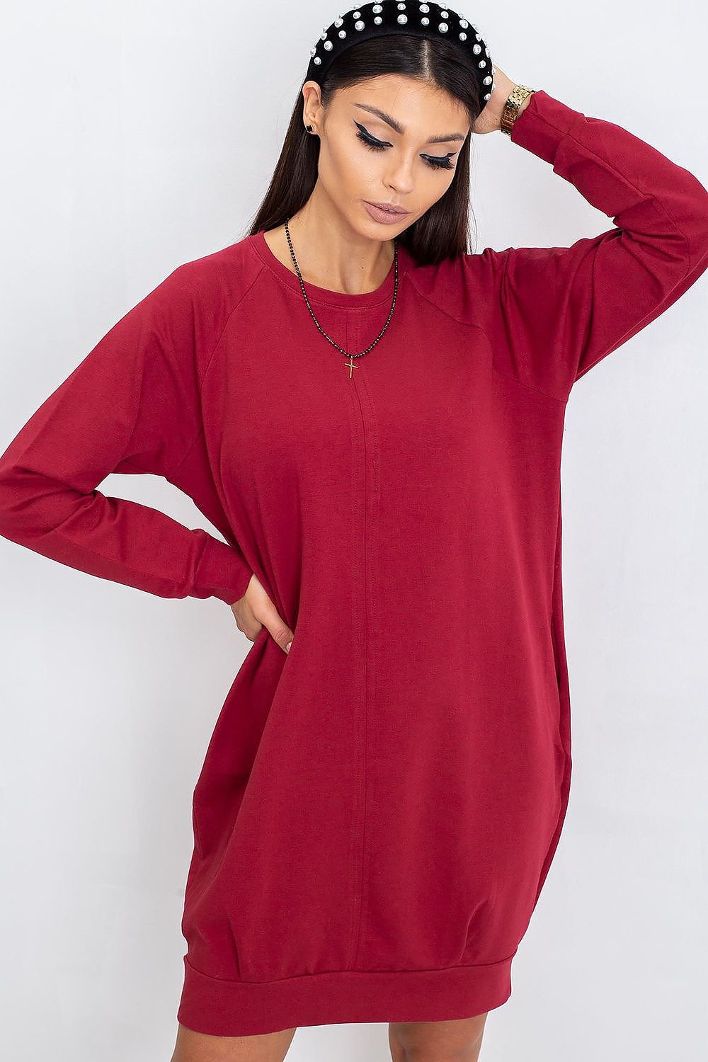 Sweatkleid Damen Baumwolle Langarm Knielang Casual