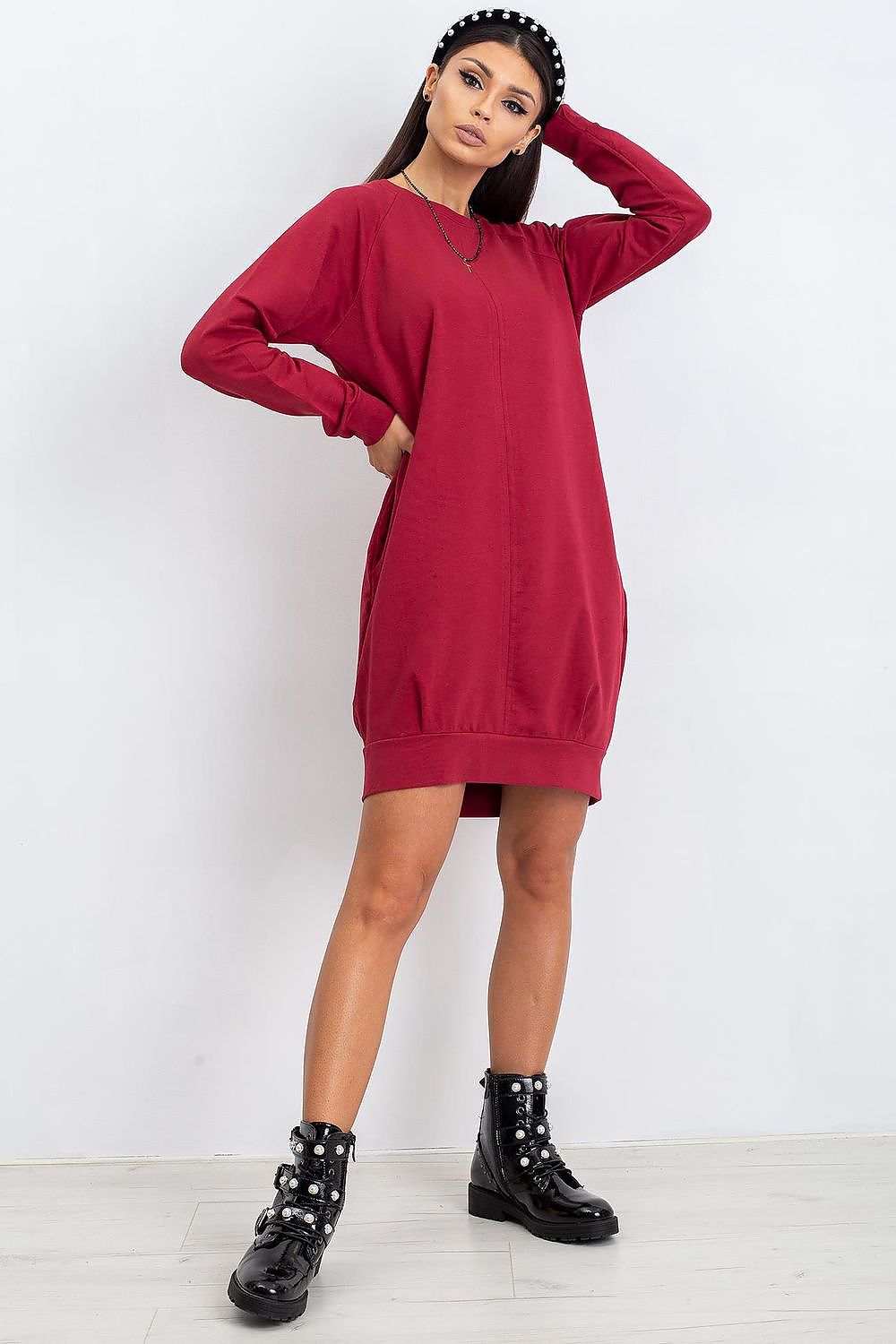 Sweatkleid Damen Baumwolle Langarm Knielang Casual