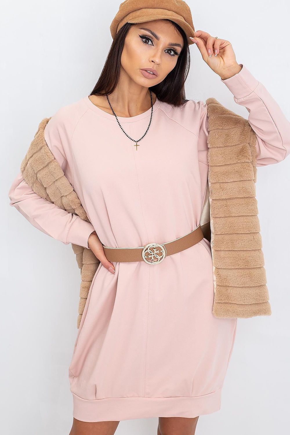 Sweatkleid Damen Baumwolle Langarm Knielang Casual