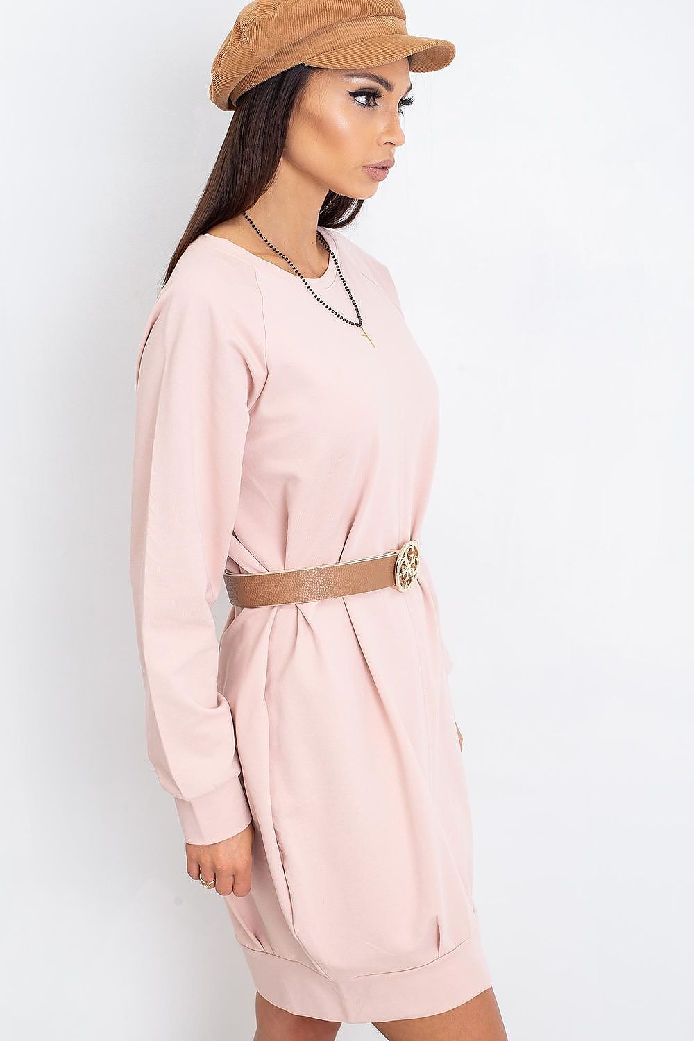 Sweatkleid Damen Baumwolle Langarm Knielang Casual