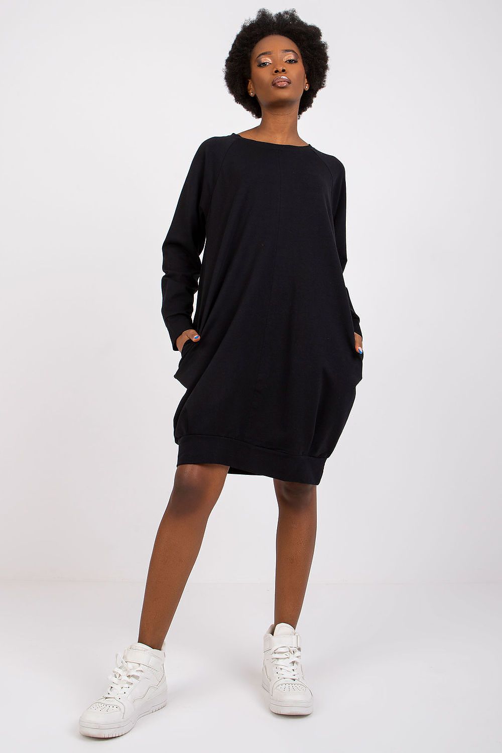 Sweatkleid Damen Baumwolle Langarm Knielang Casual