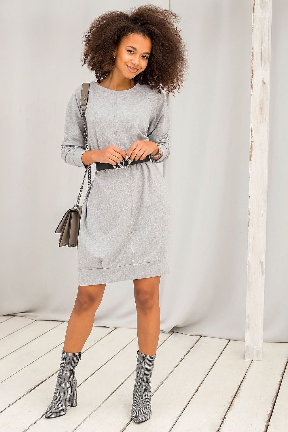 Sweatkleid Damen Baumwolle Langarm Knielang Casual
