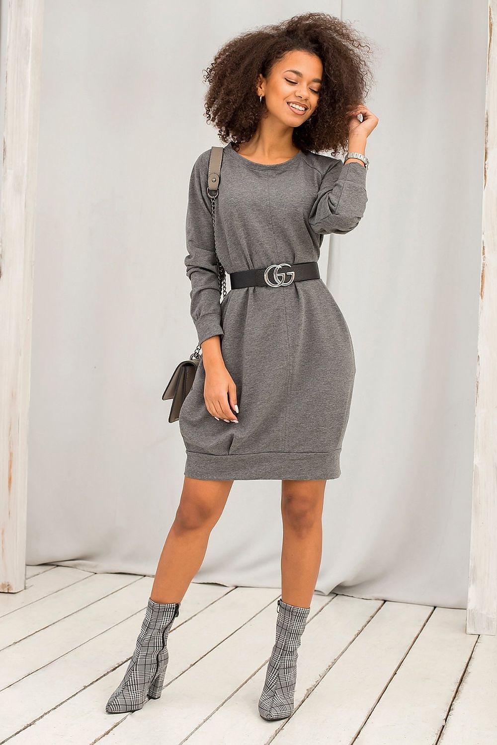 Sweatkleid Damen Baumwolle Langarm Knielang Casual