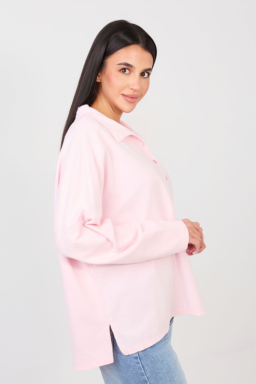 Bluse Damen Langarm Kragen Knopfleiste Baumwolle