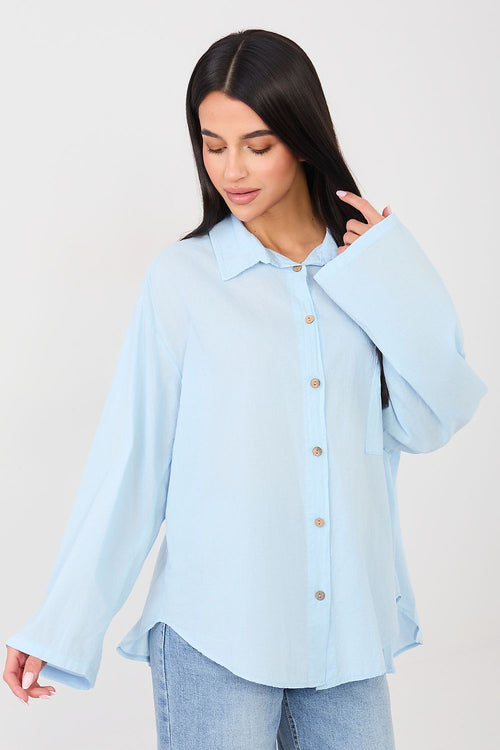 Bluse Damen Langarm Baumwolle - Casual Hemdbluse Brusttasche