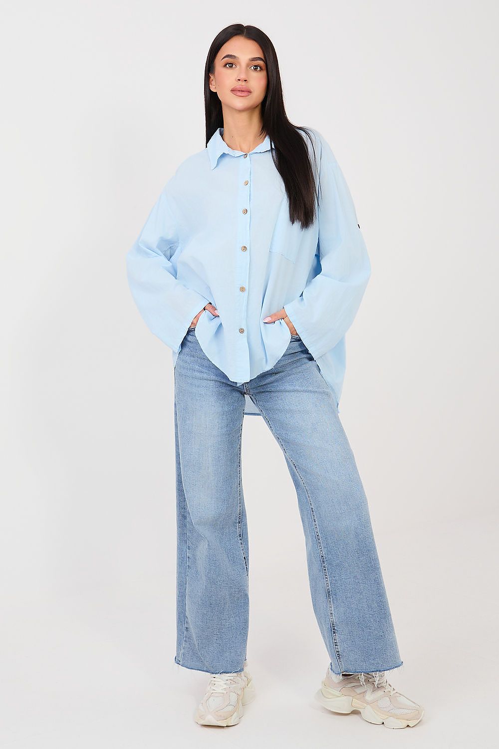 Bluse Damen Langarm Baumwolle - Casual Hemdbluse Brusttasche