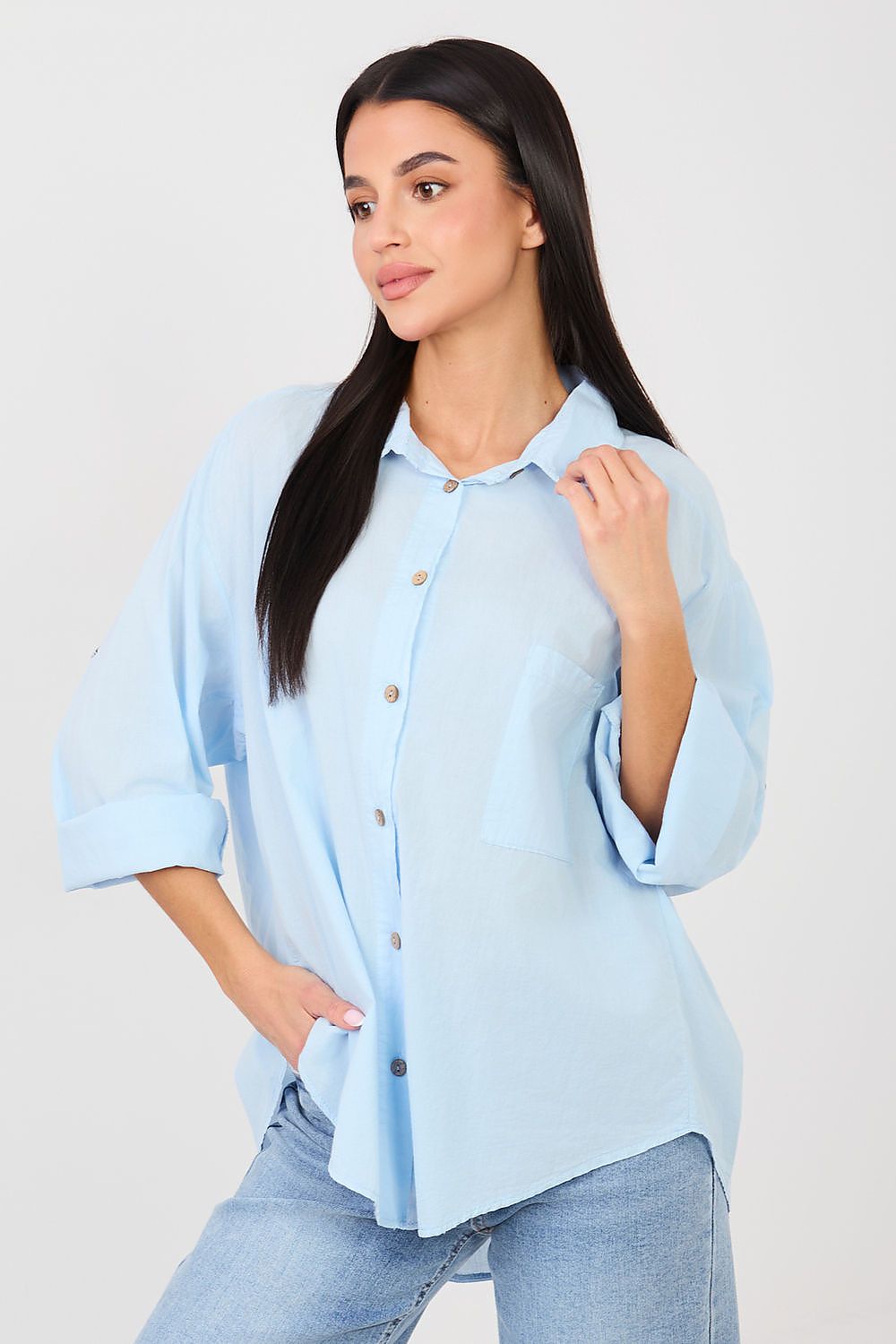 Bluse Damen Langarm Baumwolle - Casual Hemdbluse Brusttasche