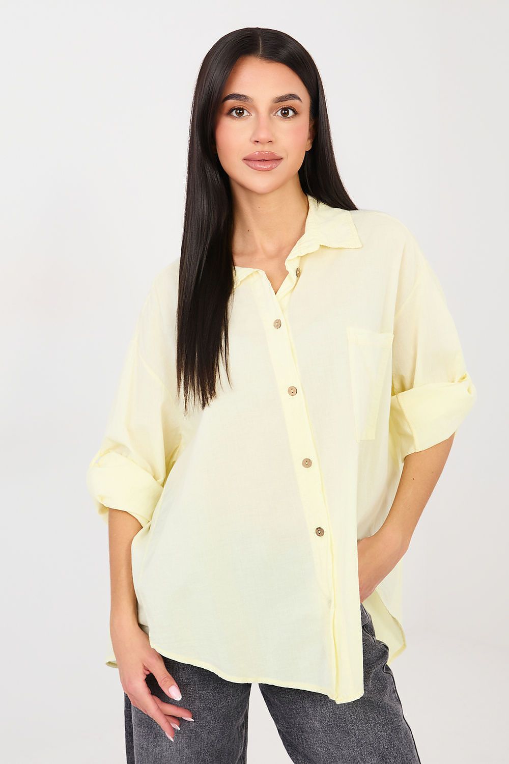 Bluse Damen Langarm Baumwolle - Casual Hemdbluse Brusttasche