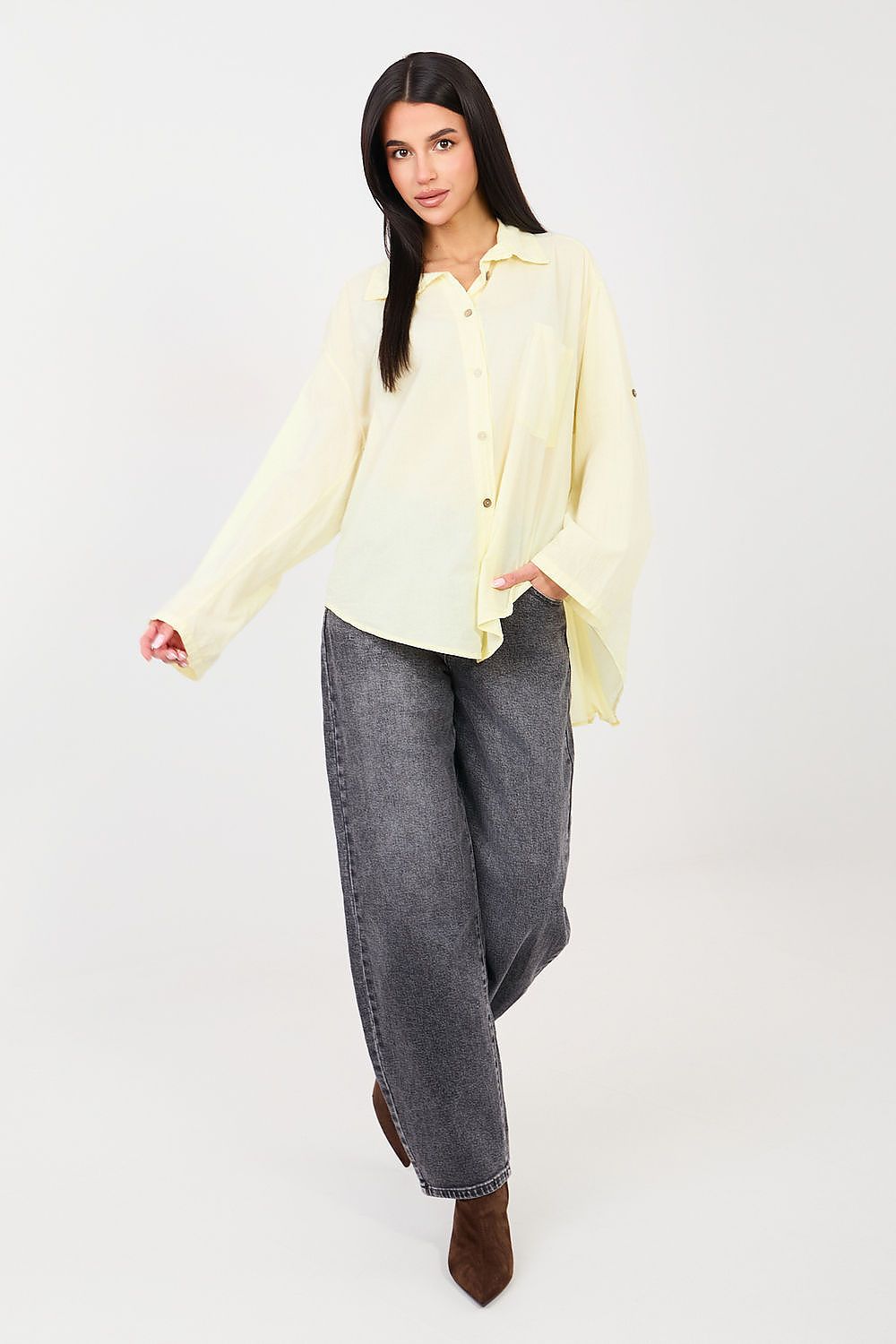 Bluse Damen Langarm Baumwolle - Casual Hemdbluse Brusttasche