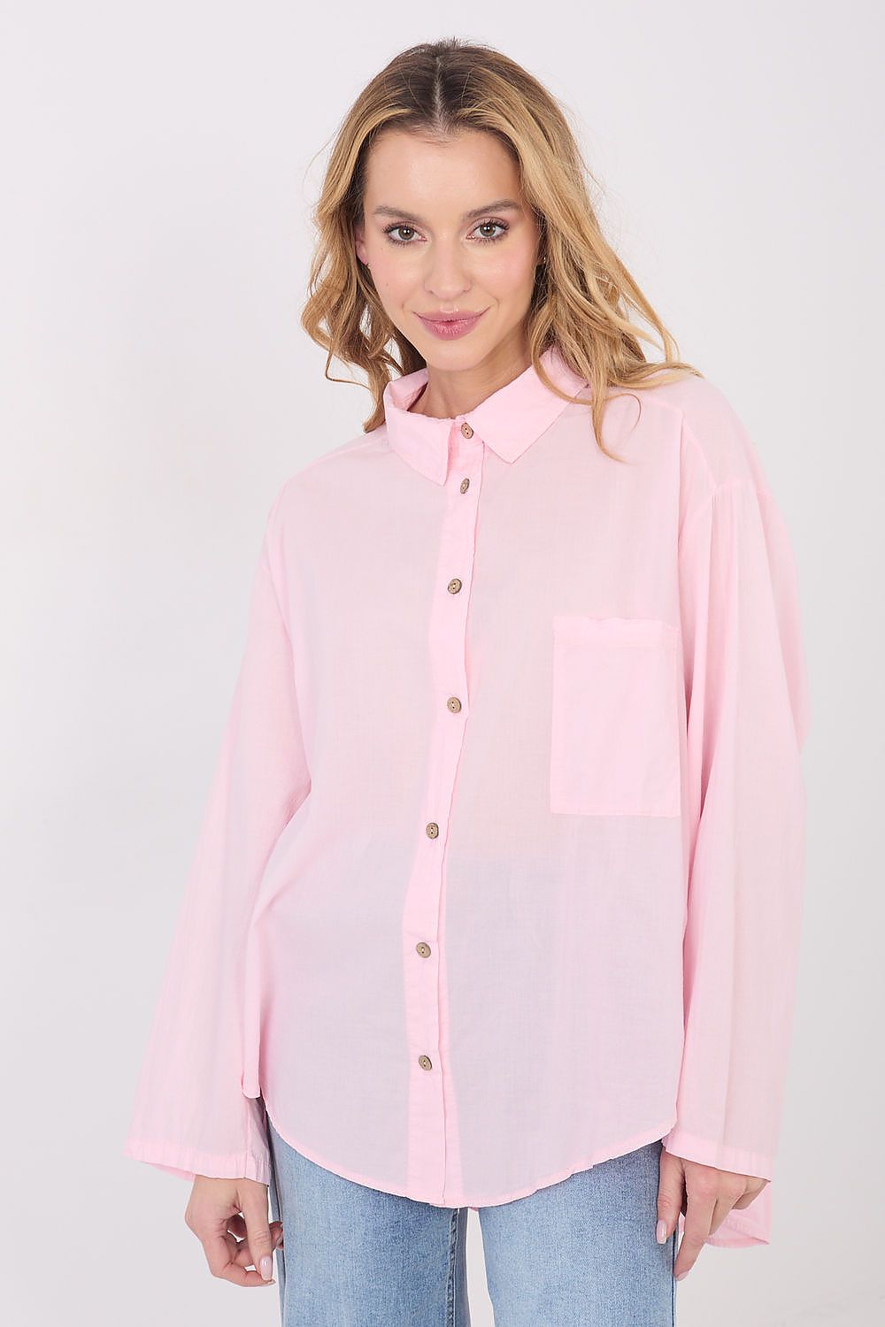 Bluse Damen Langarm Baumwolle - Casual Hemdbluse Brusttasche