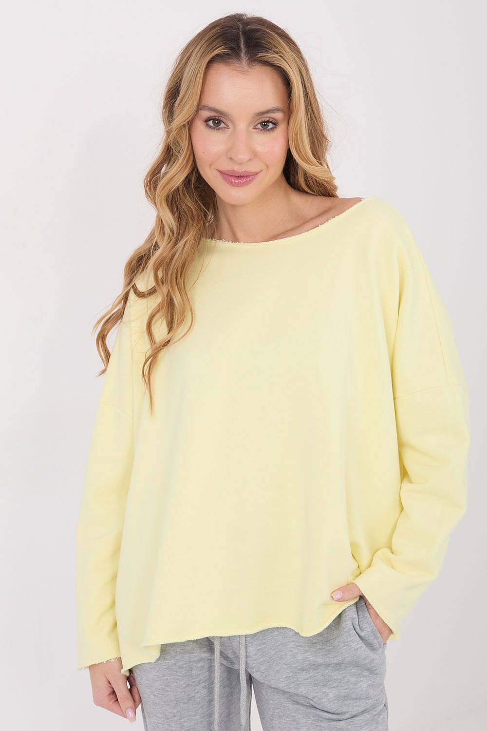 Oversize Top Damen Langarm Rundhals Baumwolle