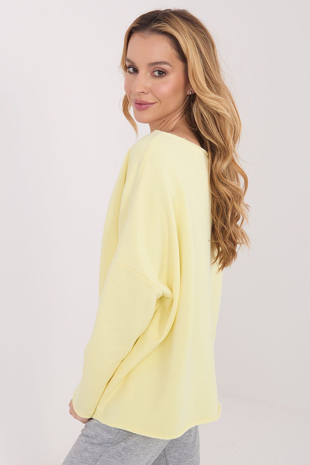 Oversize Top Damen Langarm Rundhals Baumwolle