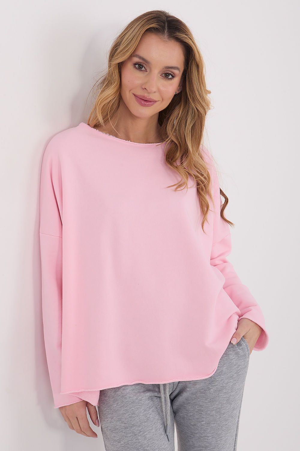 Oversize Top Damen Langarm Rundhals Baumwolle
