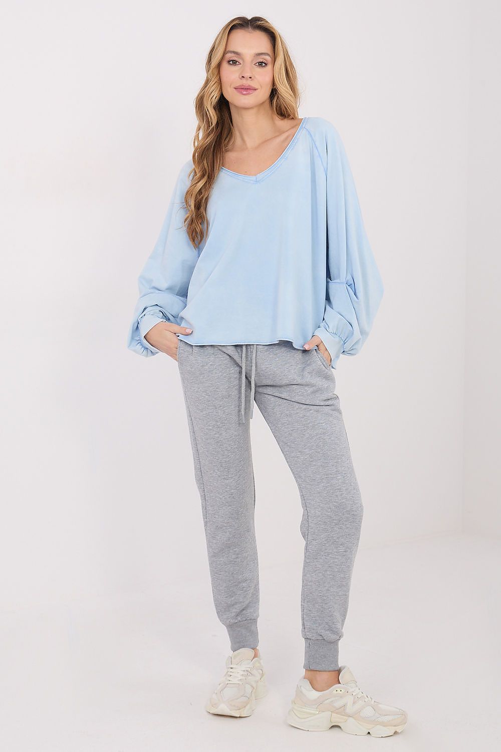 Bluse Damen V-Ausschnitt Puffärmel Baumwolle Universalgröße