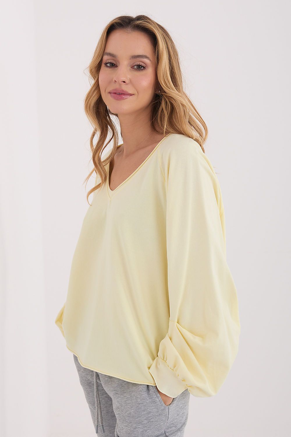 Bluse Damen V-Ausschnitt Puffärmel Baumwolle Universalgröße