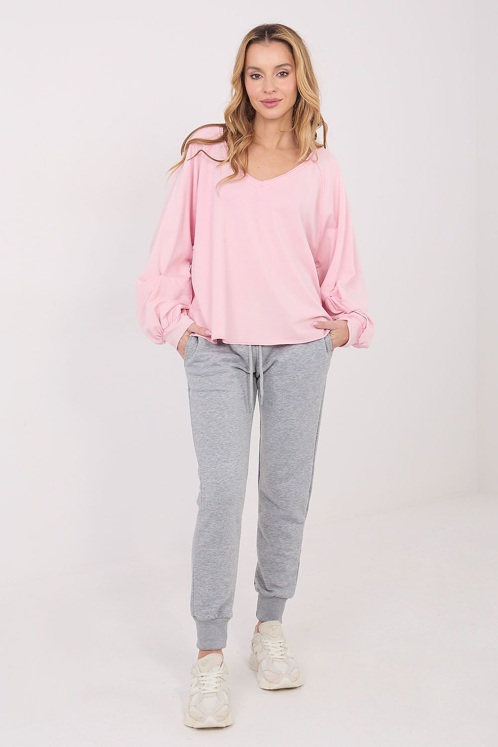 Bluse Damen V-Ausschnitt Puffärmel Baumwolle Universalgröße