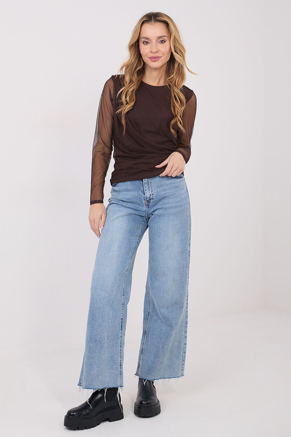 Netz Bluse Damen Langarm Elegant - Figurbetonte Mesh Bluse Party