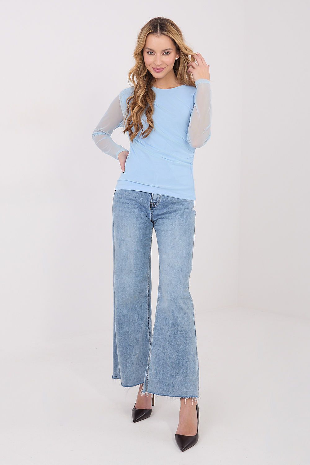 Netz Bluse Damen Langarm Elegant - Figurbetonte Mesh Bluse Party