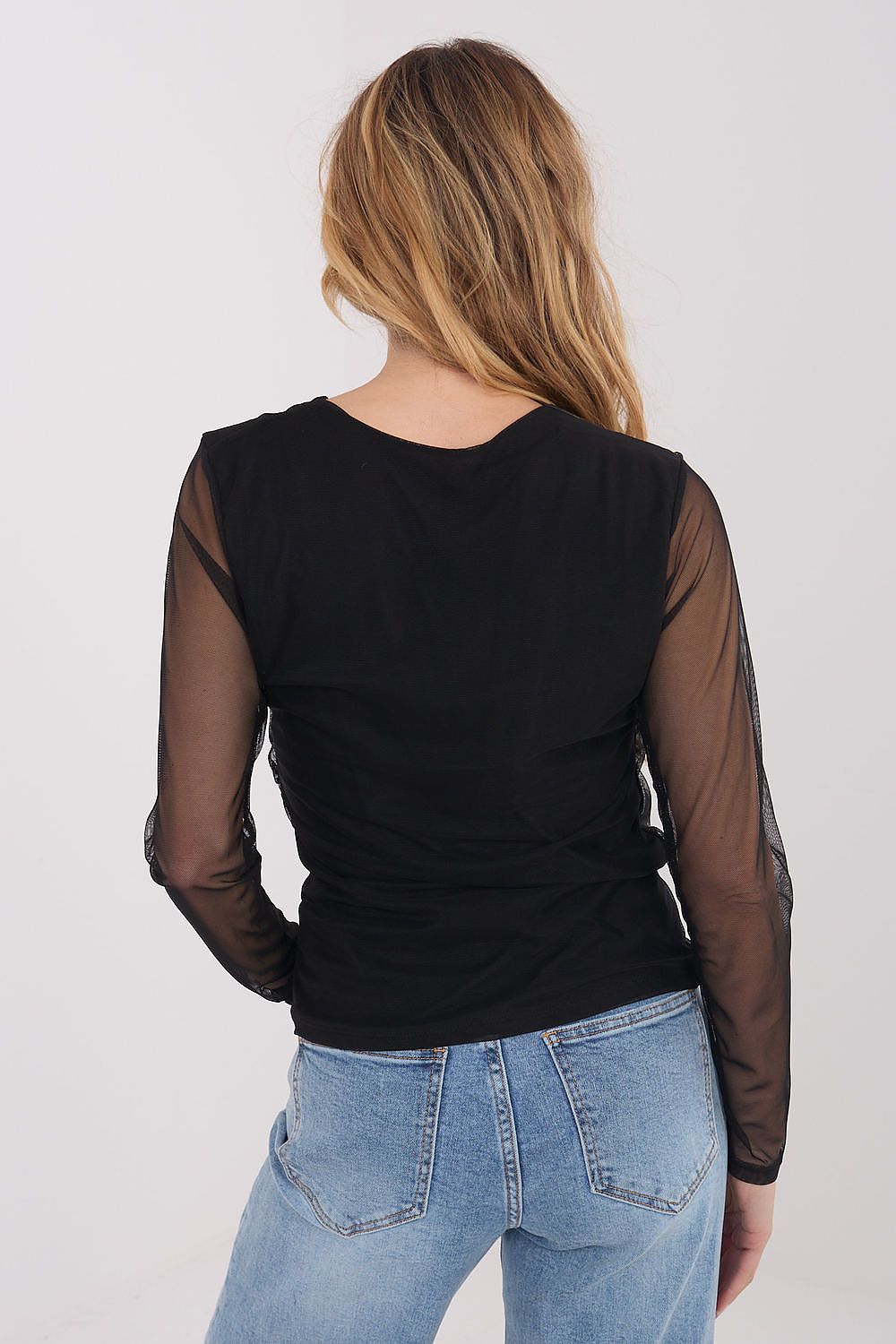 Netz Bluse Damen Langarm Elegant - Figurbetonte Mesh Bluse Party