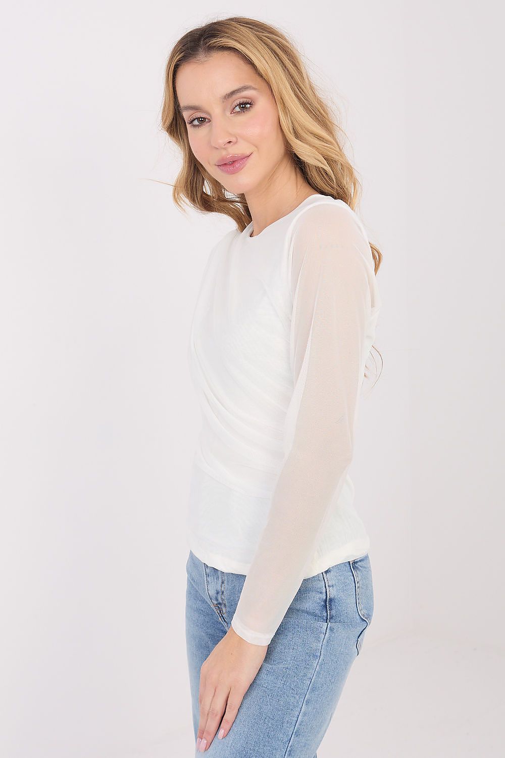 Netz Bluse Damen Langarm Elegant - Figurbetonte Mesh Bluse Party
