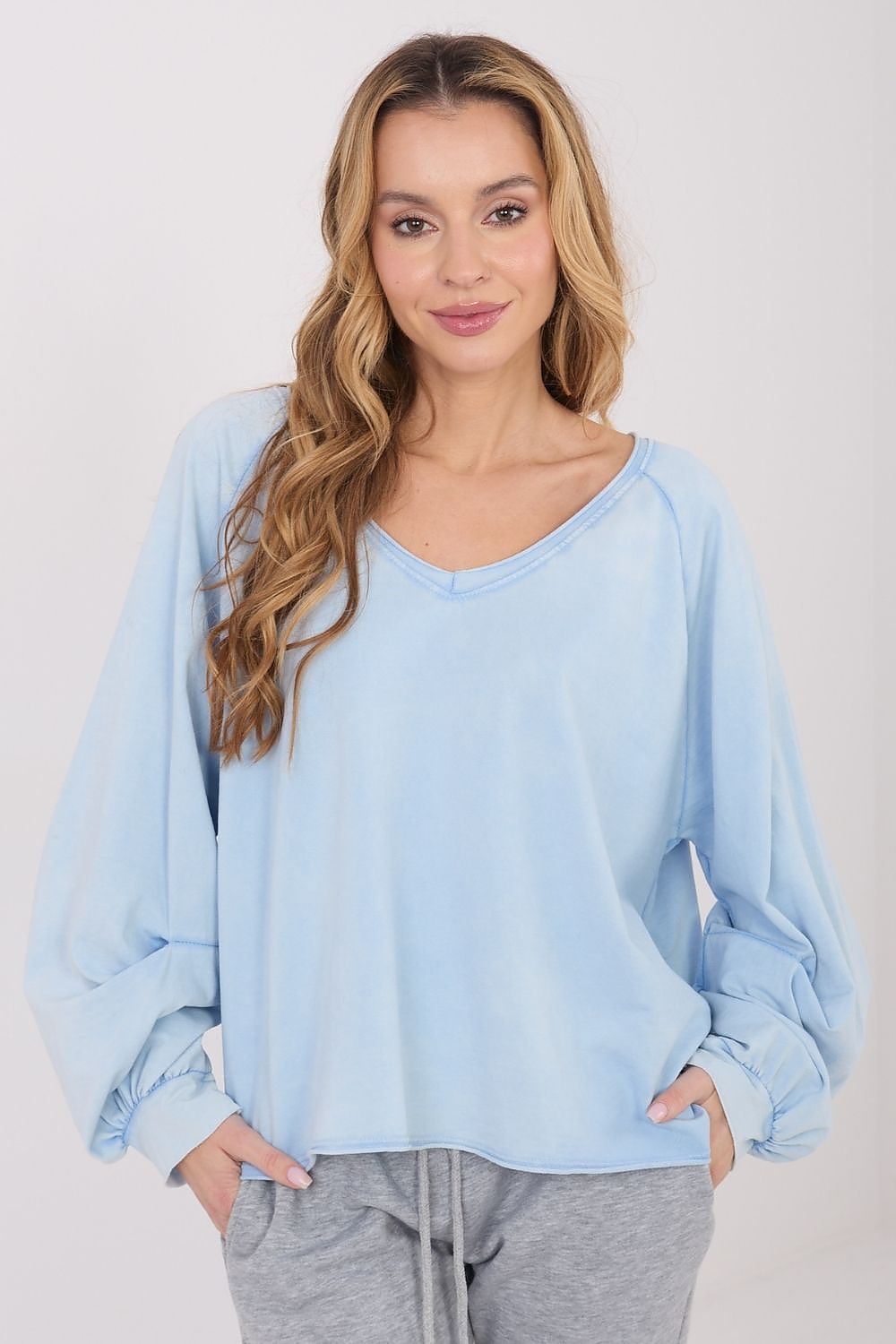 Bluse Damen V-Ausschnitt Puffärmel Baumwolle Universalgröße