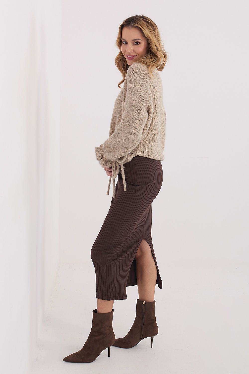Strickrock Rue Paris Damen – Knienlang & Geripptes Material