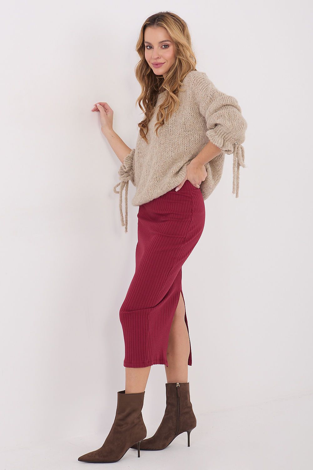 Strickrock Rue Paris Damen – Knienlang & Geripptes Material
