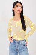 Netz-Top Damen – Elegantes Langarm-Top mit Blumenstickerei
