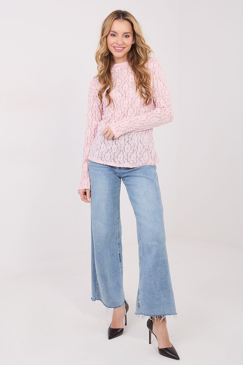 Spitzen-Shirt Damen – Elegantes Langarm-Top mit Bootsausschnitt