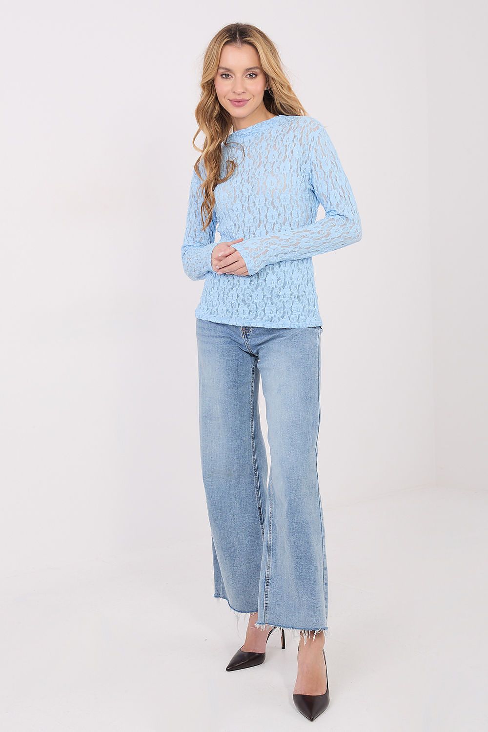 Spitzen-Shirt Damen – Elegantes Langarm-Top mit Bootsausschnitt