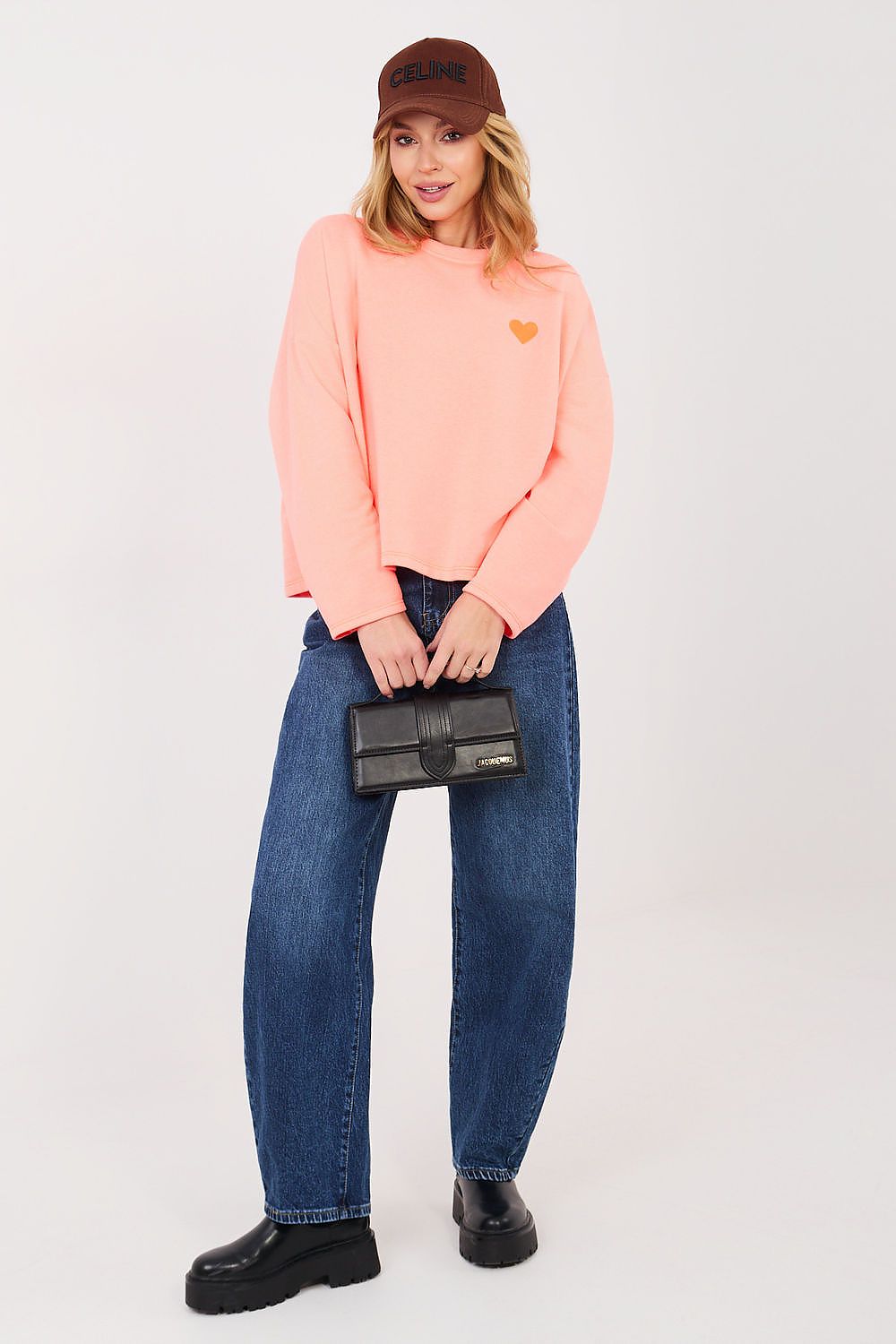 Pullover Damen Langarm Herz Stickerei - Casual Sweatshirt Baumwolle