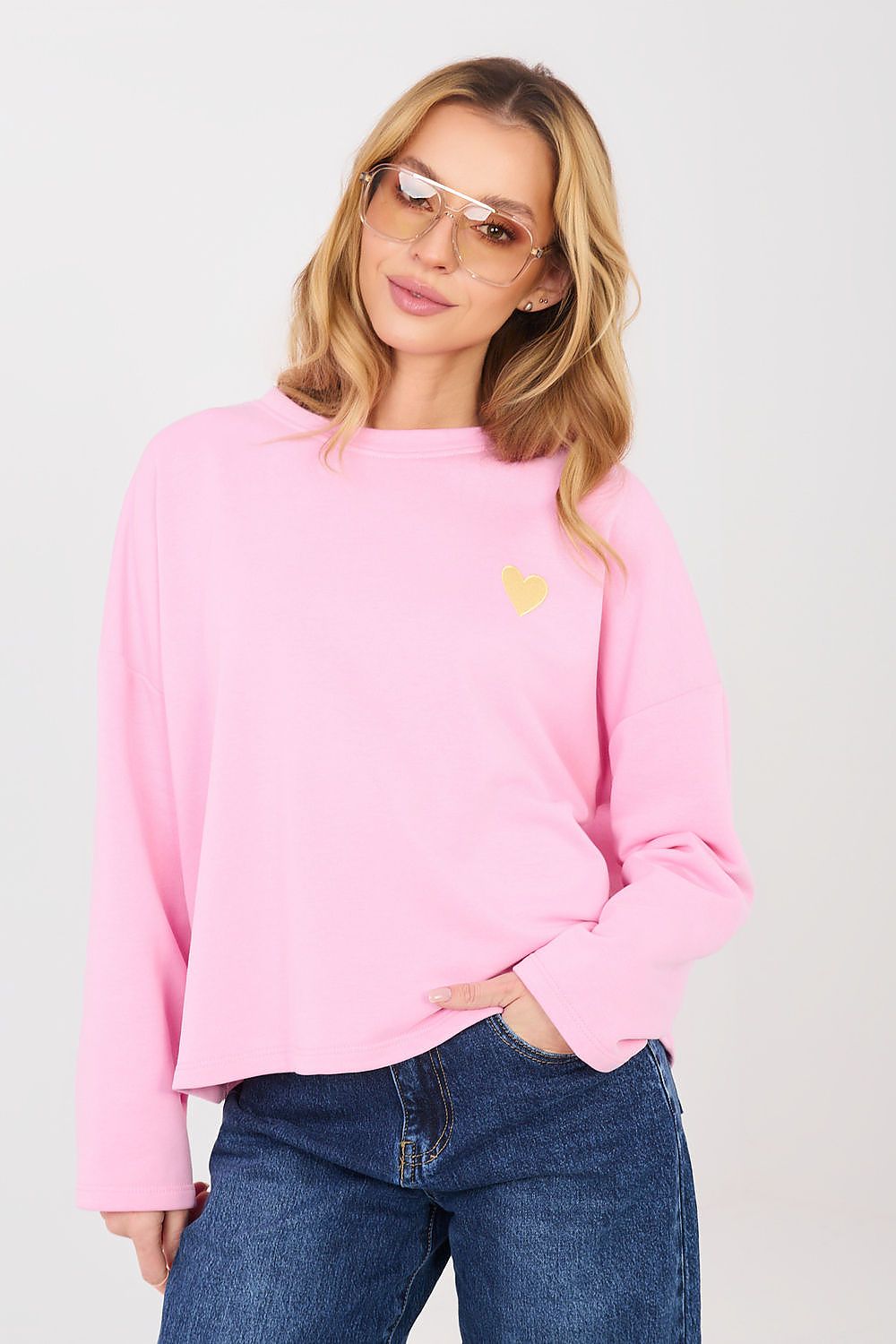 Pullover Damen Langarm Herz Stickerei - Casual Sweatshirt Baumwolle