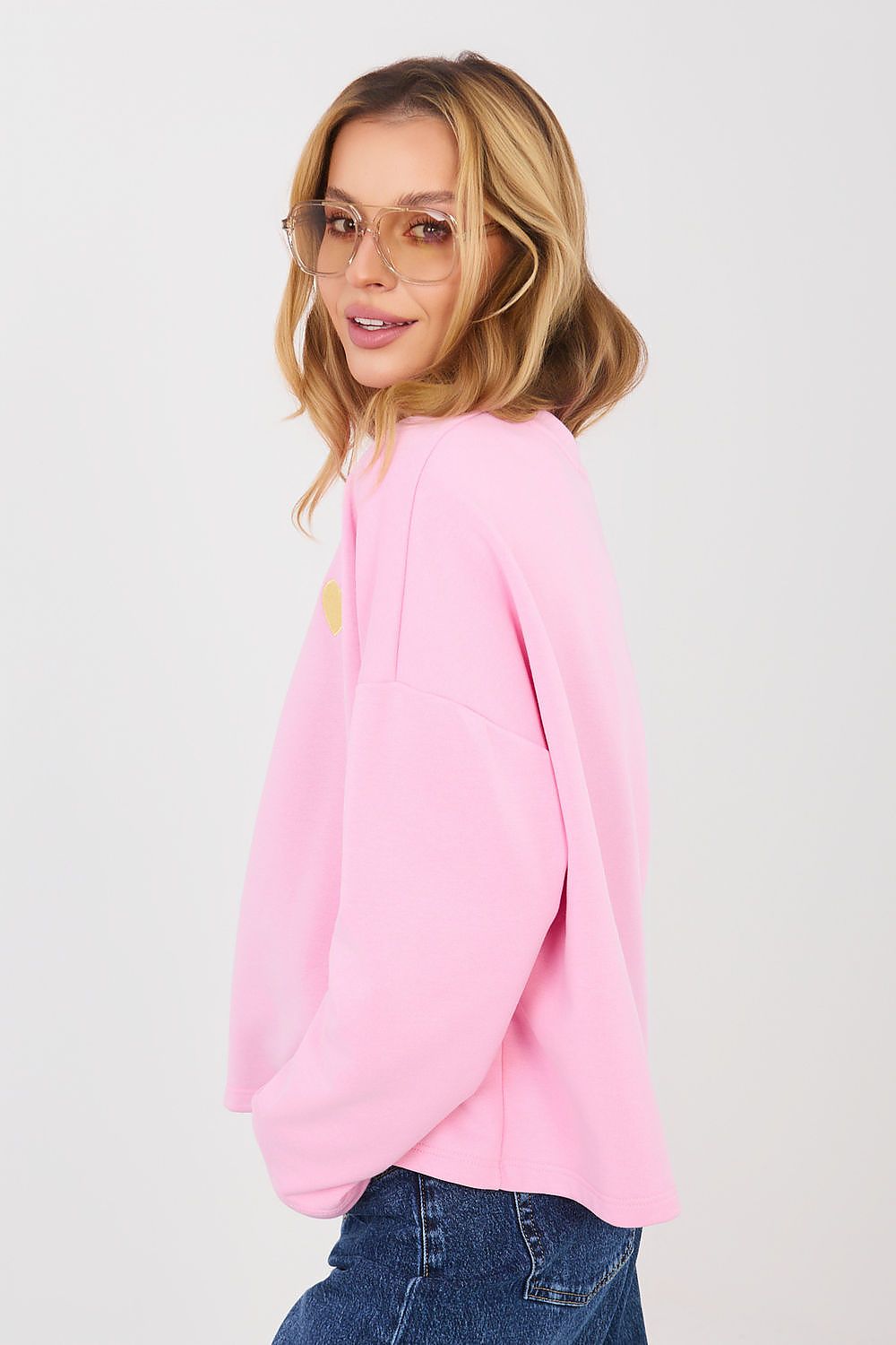 Pullover Damen Langarm Herz Stickerei - Casual Sweatshirt Baumwolle