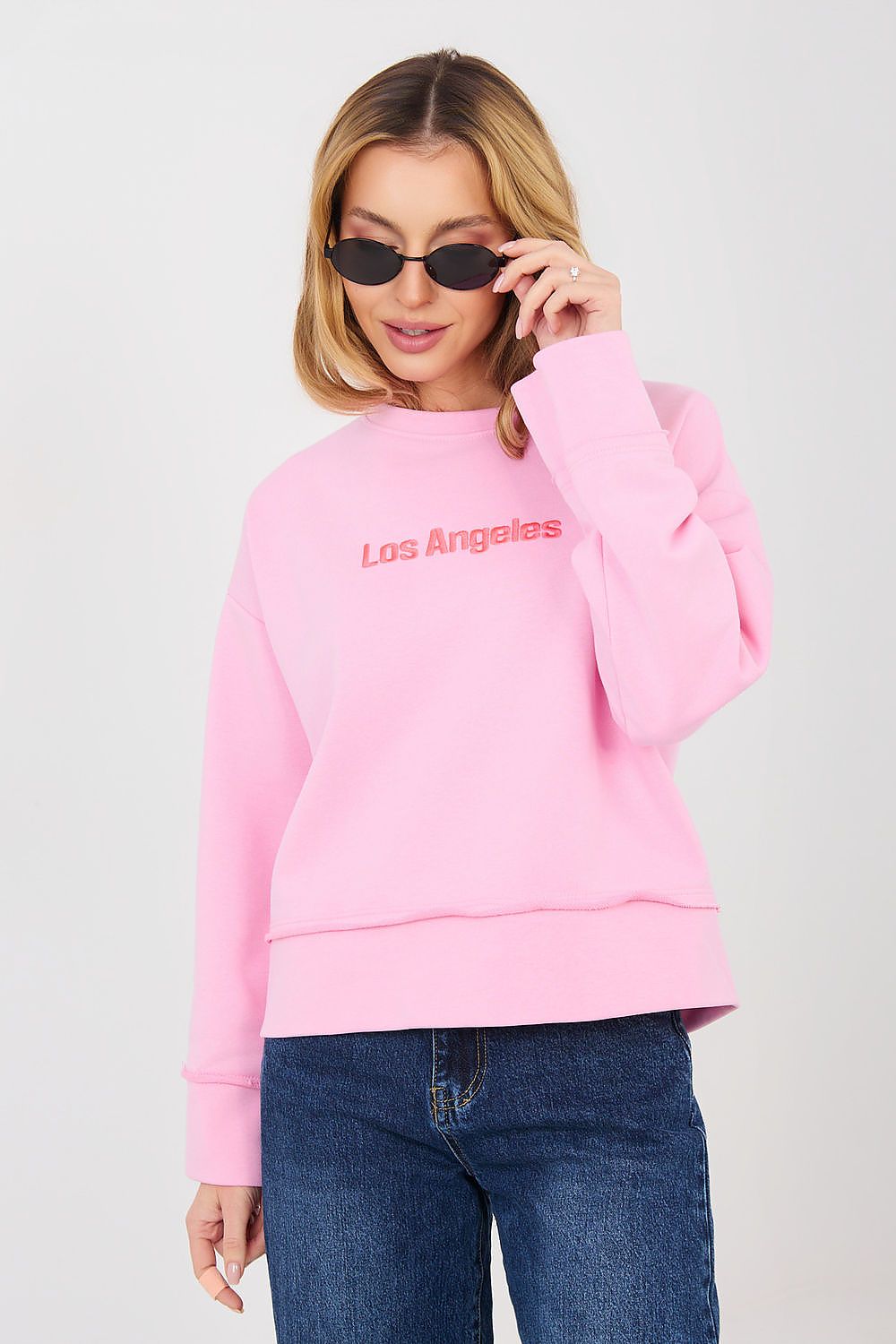 Cropped Sweatshirt Damen Stickerei Rundhals Baumwolle