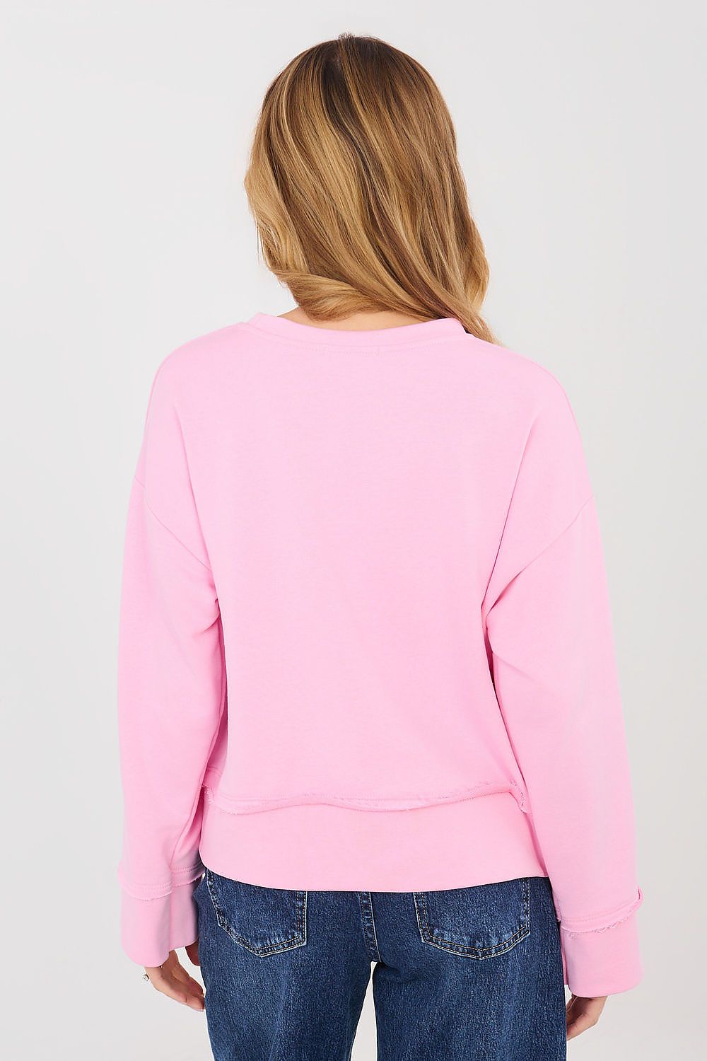Cropped Sweatshirt Damen Stickerei Rundhals Baumwolle