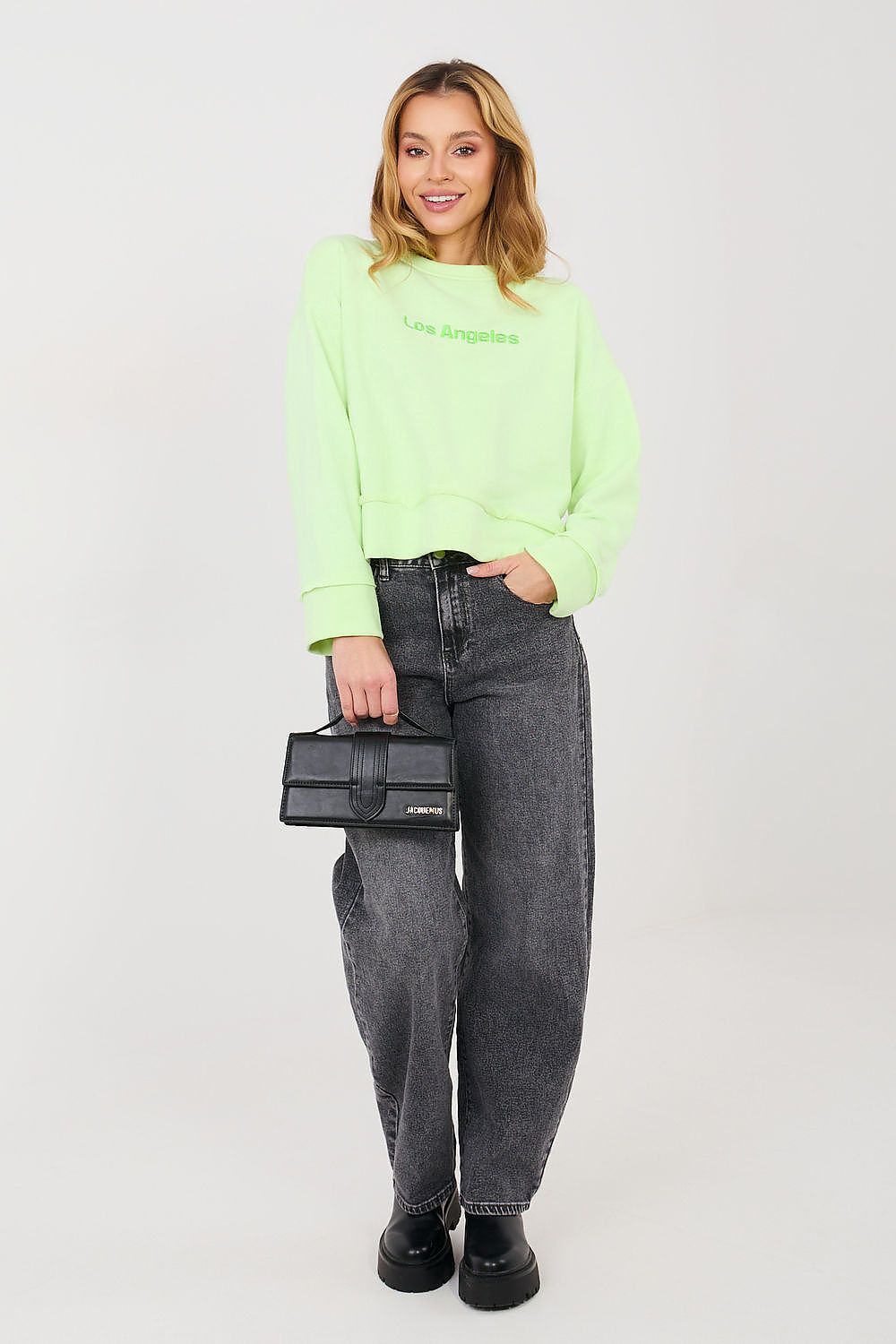 Cropped Sweatshirt Damen Stickerei Rundhals Baumwolle